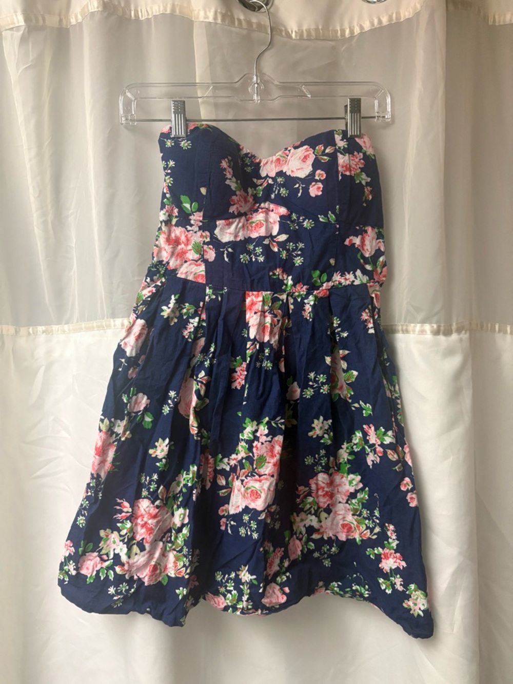 Navy Strapless Floral Sundress